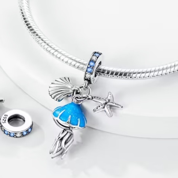 NWOT Glow in the Dark Lucky Jellyfish Dangle Charm 925 Sterling Silver Charm - Picture 4 of 10